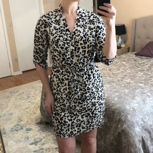 Black and White Leopard Print Shirt Dress